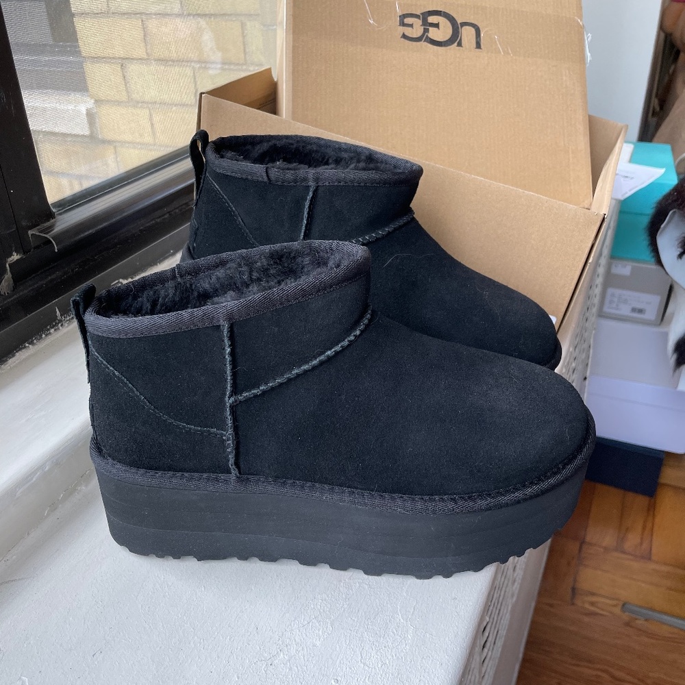 New in Box! UGG Black Platform Ankle Booties